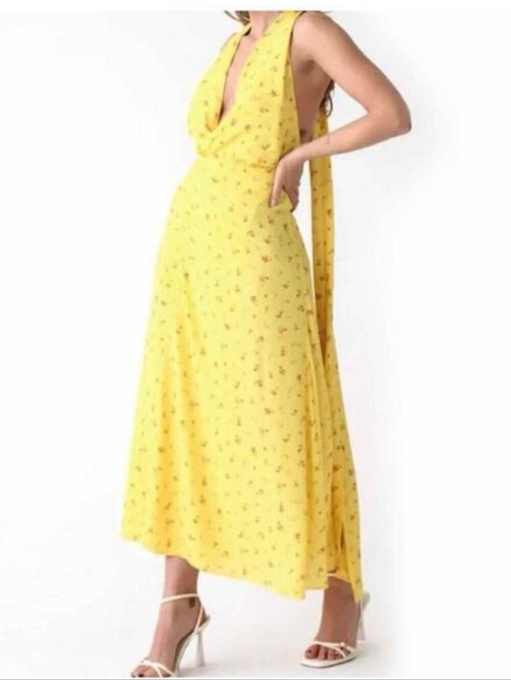 Rumored Yellow Floral Covertible Wrap Style Midi Dress Size Med